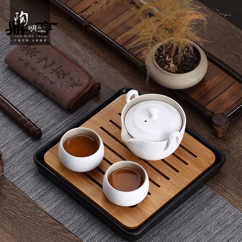 Ding heng ceramic six pieces of bamboo kung fu tea set travel suit Japanese a pot of two cups of household contracted package
