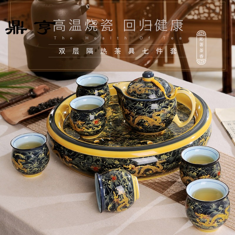 Ding hunter price of jingdezhen ceramic tea set hai - long huang household ceramics kung fu tea cups of a complete set of double the teapot