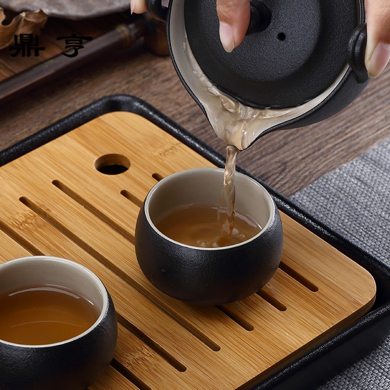 Ding heng ceramic six pieces of bamboo kung fu tea set travel suit Japanese a pot of two cups of household contracted package