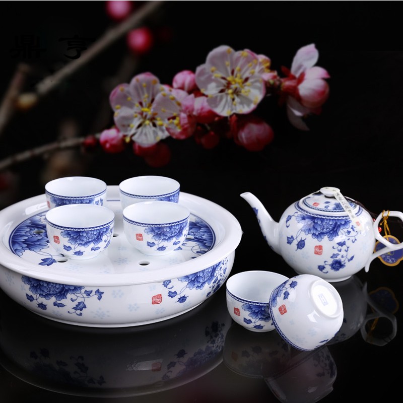 Ding heng tea suit household kung fu tea set of blue and white porcelain ceramic large pot of a complete set of jingdezhen tea cups