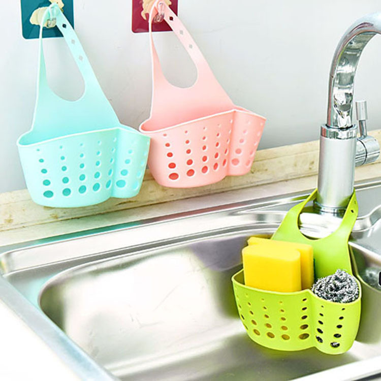 Kitchen rack sink storage basket adjustable snap drain hanging bag faucet sponge drain storage layer rack
