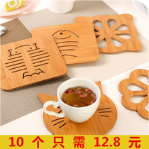  Creative hollow wooden placemat coaster Waterproof Japanese-style kitchen insulation mat Non-slip pot mat Simple table mat mat