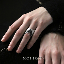 MOI IOM cococoon series do old black edge irregular texture ring niche design 925 silver men and women