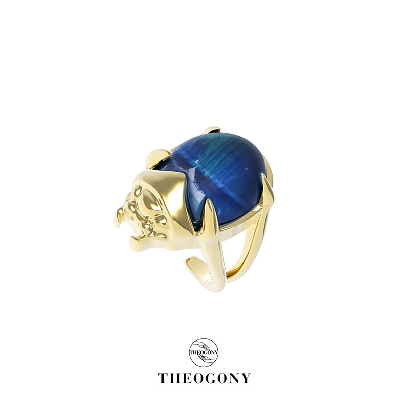THEOGONY Task Beetle Ring Blue Tiger Eye opening adjustable shape hundreds of ins