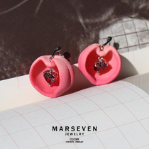 MARSEVEN Picnic Series Little Peach Love Earrings 925 Silver Heart Zircon Girl Design Earrings