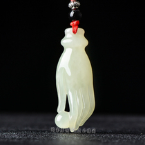 Natural Hetian jade pendant mens and womens palm Pearl jade necklace white jade fortune evil Buddha hand pendant Jade card