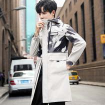 Youth autumn coat Korean slim windbreaker mens medium and long camouflage jacket 2019 new thickened velvet tide