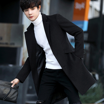 2019 popular wool coat mens medium and long mens wool coat Korean version of the British trench coat winter mens clothing