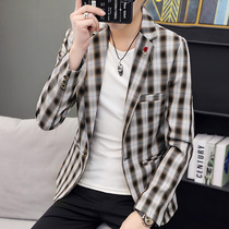 2022 new spring and autumn suit mens casual Korean version handsome trend self-cultivation plaid suit mens jacket single top