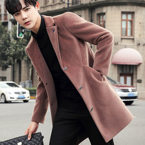 Autumn and winter windbreaker mens medium-long Korean version of the wool coat youth British coat thickened 2019 new trend