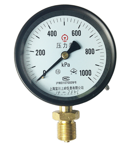 上海宜川上岭铁路定制压力表0-1000KPa Y100径向 M20*1.5接口