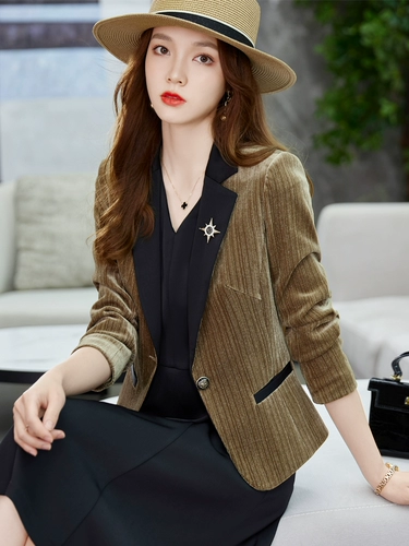 Абрикосовый бархатный осенний короткий пиджак классического кроя для отдыха, изысканный стиль, подходит для подростков