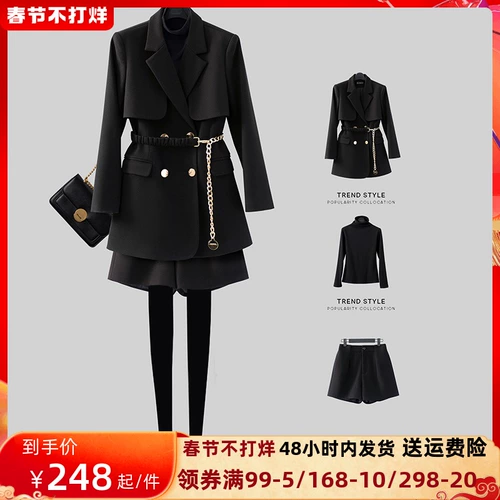 Черный плащ, короткая куртка, шерстяной костюм, демисезонное пальто, в британском стиле, подходит для подростков, коллекция 2022