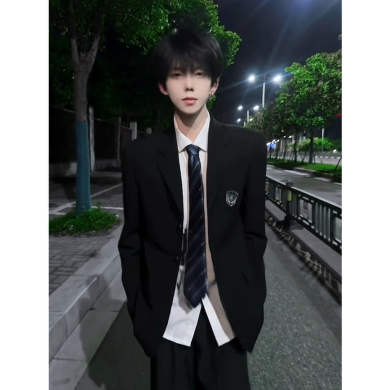 Japanese-Style Academy-Style Suit Jacket Men's Set with Badge Dk Uniform Student Class Uniform School Uniform Youthful Cool Suit