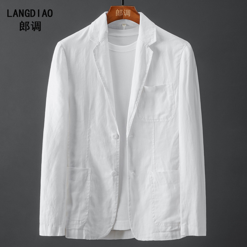 Solid Color Linen Suit for Men, Spring and Autumn, Slim Fit, Fashionable, Casual, Business, Thin, Breathable, Comfortable Single Suit Jacket