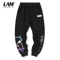 Autumn gradient small monster printing casual pants men loose Sports small feet plus fat plus size closing long guard pants tide
