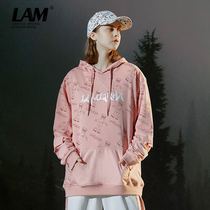 Tide brand pink sweaters for men and women couples spring and autumn 2021 new pullover loose long sleeve hoodie jacket