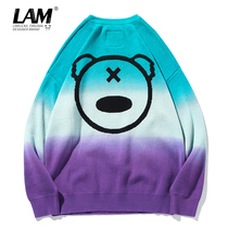 Little devil gradient color sweater men Korean loose ins lazy harbor style round neck trend personality sweater coat