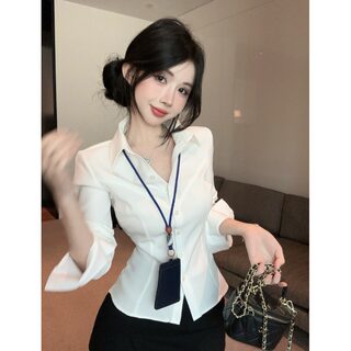 Белая женская рубашка-поло, весенне-осенняя коллекция, высококачественная базовая рубашка, сексуальный топ-корсет с эффектом утяжки талии.