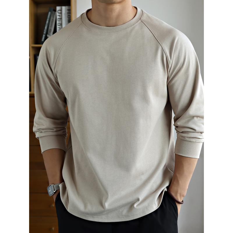 Explosive Brother [Deconstructed Aesthetics] 350g Pure Cotton Oversized Raglan Long-Sleeve T-Shirt Men's Crew Neck Autumn and Winter Base Layer Shirt
