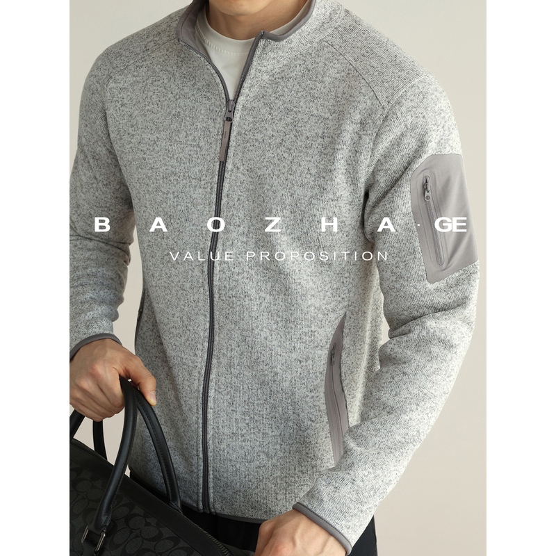 Explosion Brother 3D Seamless Adhesive Colorful Stand Collar Zipper Jacket Men's Sports Outdoor Knitted Fleece Coat Winter