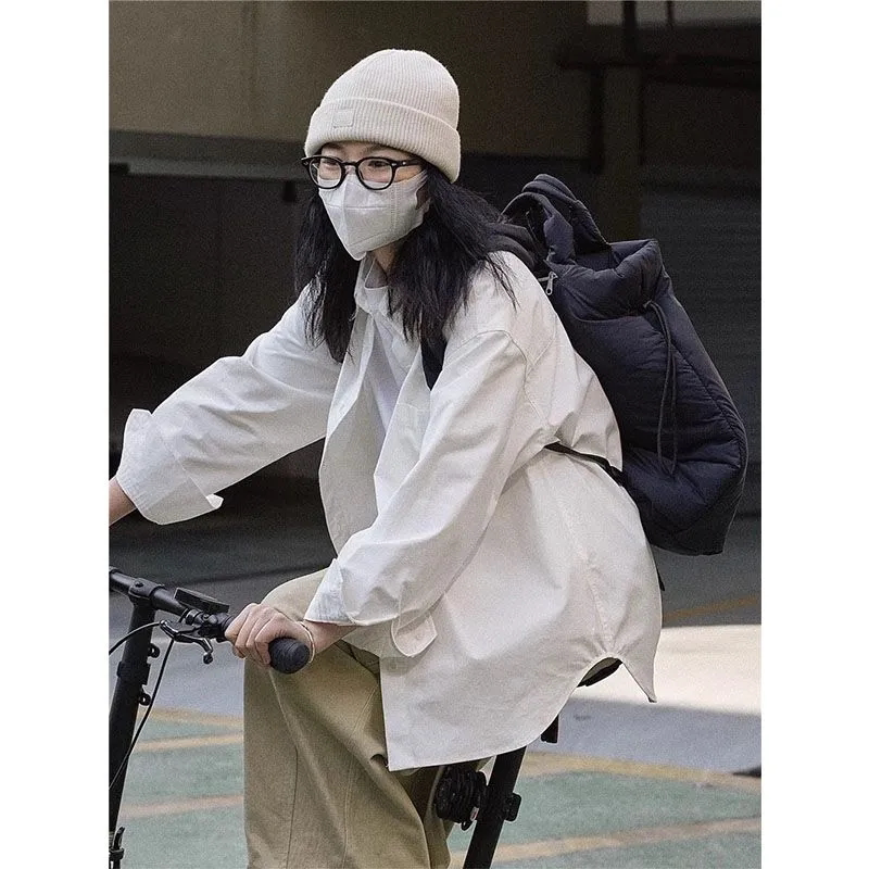 100% Cotton Korean Style Long-Sleeved White Shirt with a Unique Design, Youthful and Versatile, Loose, Simple and Stylish Shirt Jacket 100% Cotton Korean Style Long-Sleeved White Shirt with a Unique Design, Youthful and Versatile, Loose, Simple and Stylish Shirt Jacket