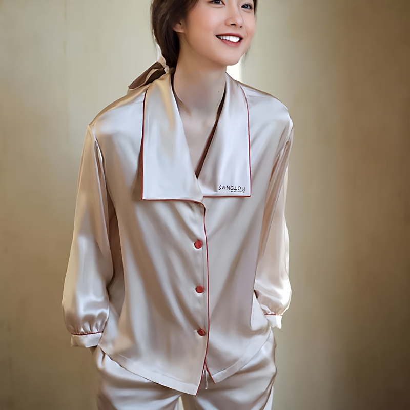 Silk Pajamas for Women, Spring and Autumn, High-End Set, Mulberry Silk, Can Be Worn Outside, Long-Sleeved, Long Pants, Loungewear Set, Gift Box Set