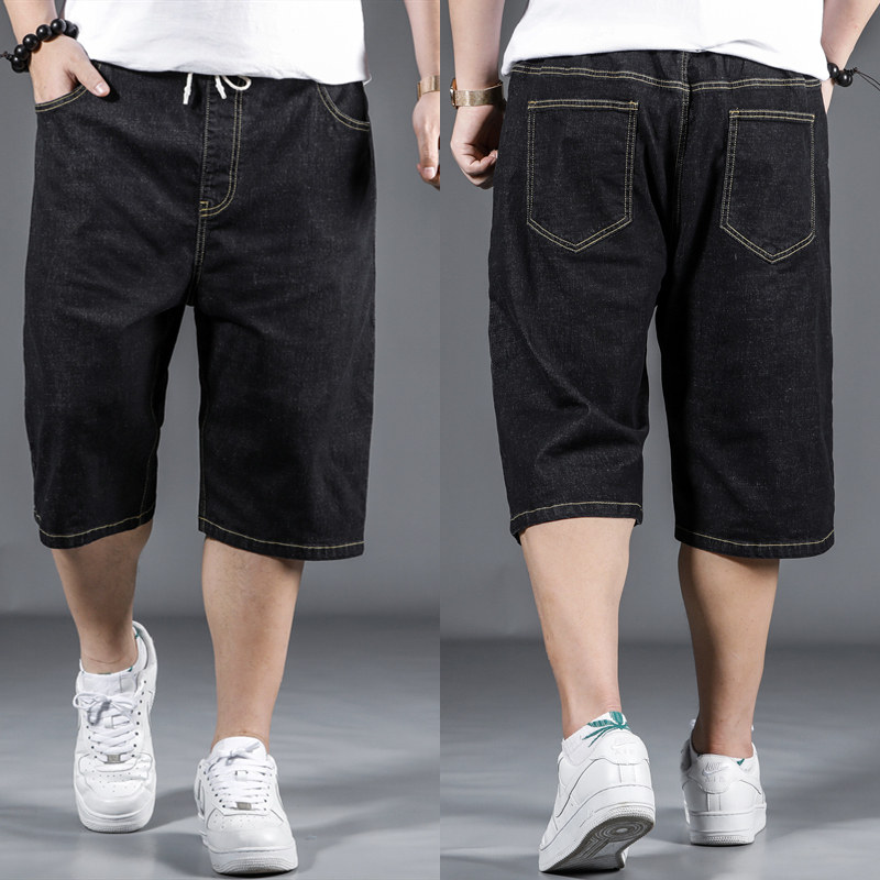 Summer gattening up for code denim shorts male loose straight cylinder chubby 50% pants fags 5 points 50% pants male ochon chubby