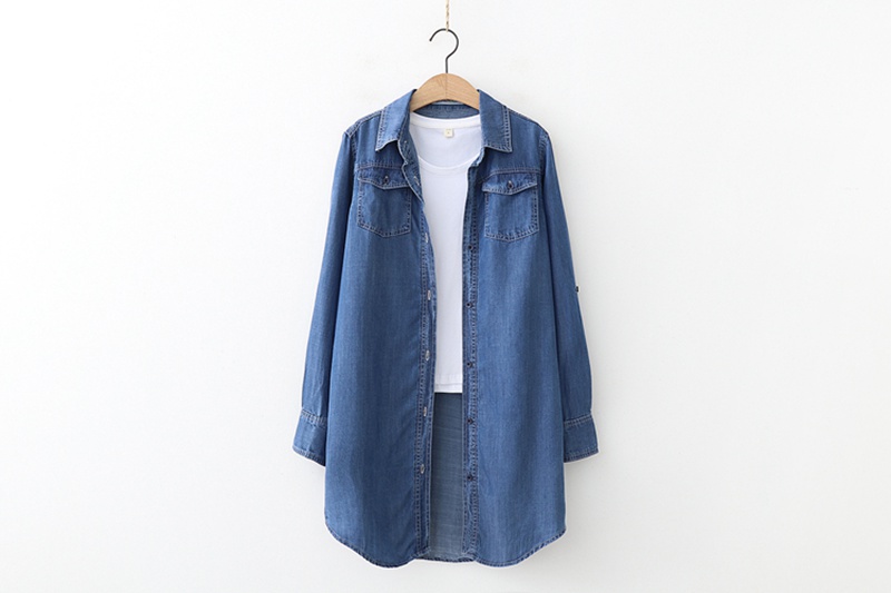 Áo dài kẻ sọc Tencel sơ mi nữ dài tay phiên bản Hàn Quốc hoang dã 2018 xuân hè thu đông mới - Áo sơ mi dài tay các kiểu áo sơ mi sọc nữ đẹp