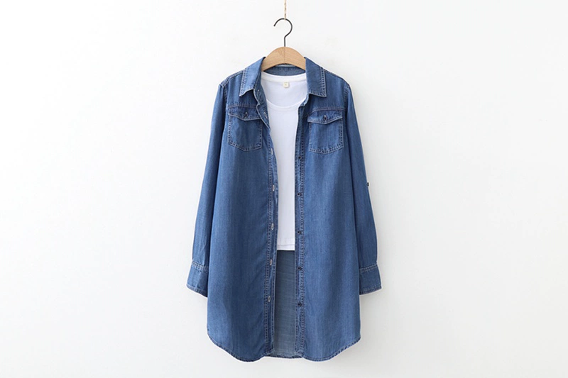 Áo dài kẻ sọc Tencel sơ mi nữ dài tay phiên bản Hàn Quốc hoang dã 2018 xuân hè thu đông mới - Áo sơ mi dài tay 	mẫu áo sơ mi nữ tay dài