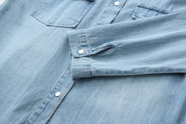 Mùa xuân và mùa thu mới Nhật Bản retro viền denim áo sơ mi nữ dài tay áo sơ mi dài tay Hàn Quốc quần tập yoga ống rộng