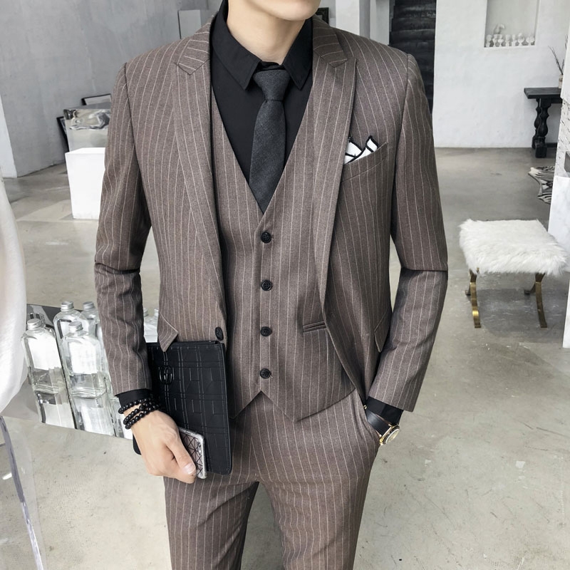 Sọc Suit Casual 2019 Gentleman của nam Professional Mang One Button Suit nam Suit Trim Ba mảnh