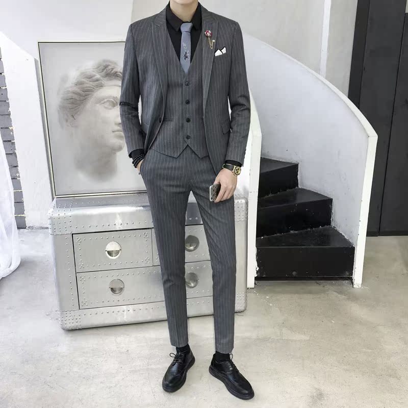 Sọc Suit Casual 2019 Gentleman của nam Professional Mang One Button Suit nam Suit Trim Ba mảnh