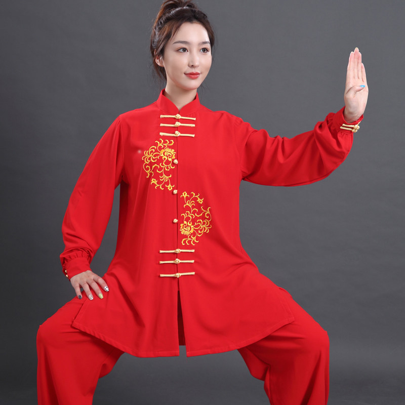 High-end tai chi clothing women's new elegant spring and autumn martial arts competition performance tai chi practice male embroidery mid-length version