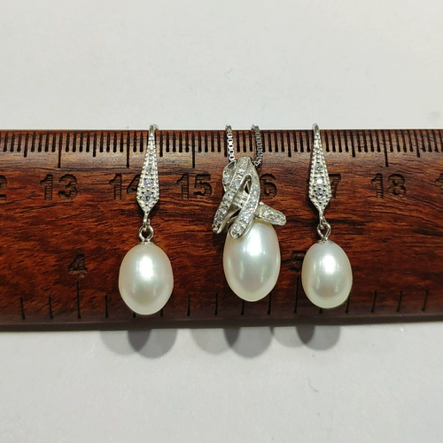 Серьги из жемчуга, подвеска, комплект, серебро 925 пробы, популярно в интернете