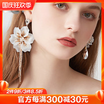 European and American exaggerated big earrings female asymmetric fashion celebrity flower long earrings 925 sterling silver temperament Super fairy ear ornaments