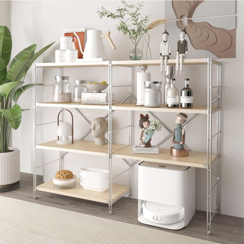 Japan-style Shelf Multilayer Containing Shelf Floor Bookshelf Kitchen Microwave Oven Storage Rack Home Log Wind Minimalist-Taobao