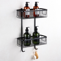 Matt Black Mesh Basket Bathroom Double-layer Rectangular Basket Wall-mounted Shelve Stainless Steel Hardware Washroom Shelve