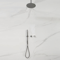 Bubble bathroom concealed ceiling shower set into the wall buried wall brushed gun gray black minimalist supercharger