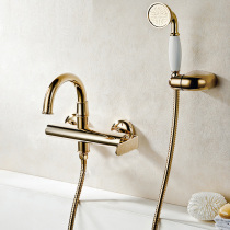 Bubble bathroom all copper hot and cold double hanging wall bathtub faucet shower set European gold retro landing