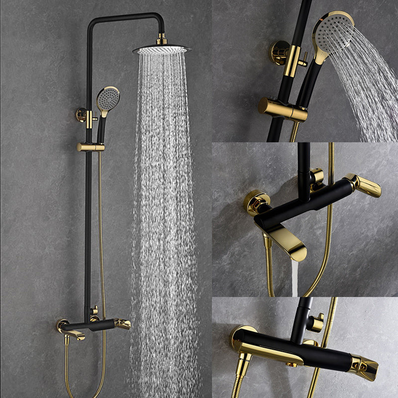 Bathroom black European hot and cold pressurized lifting top spray bathroom full copper shower shower set
