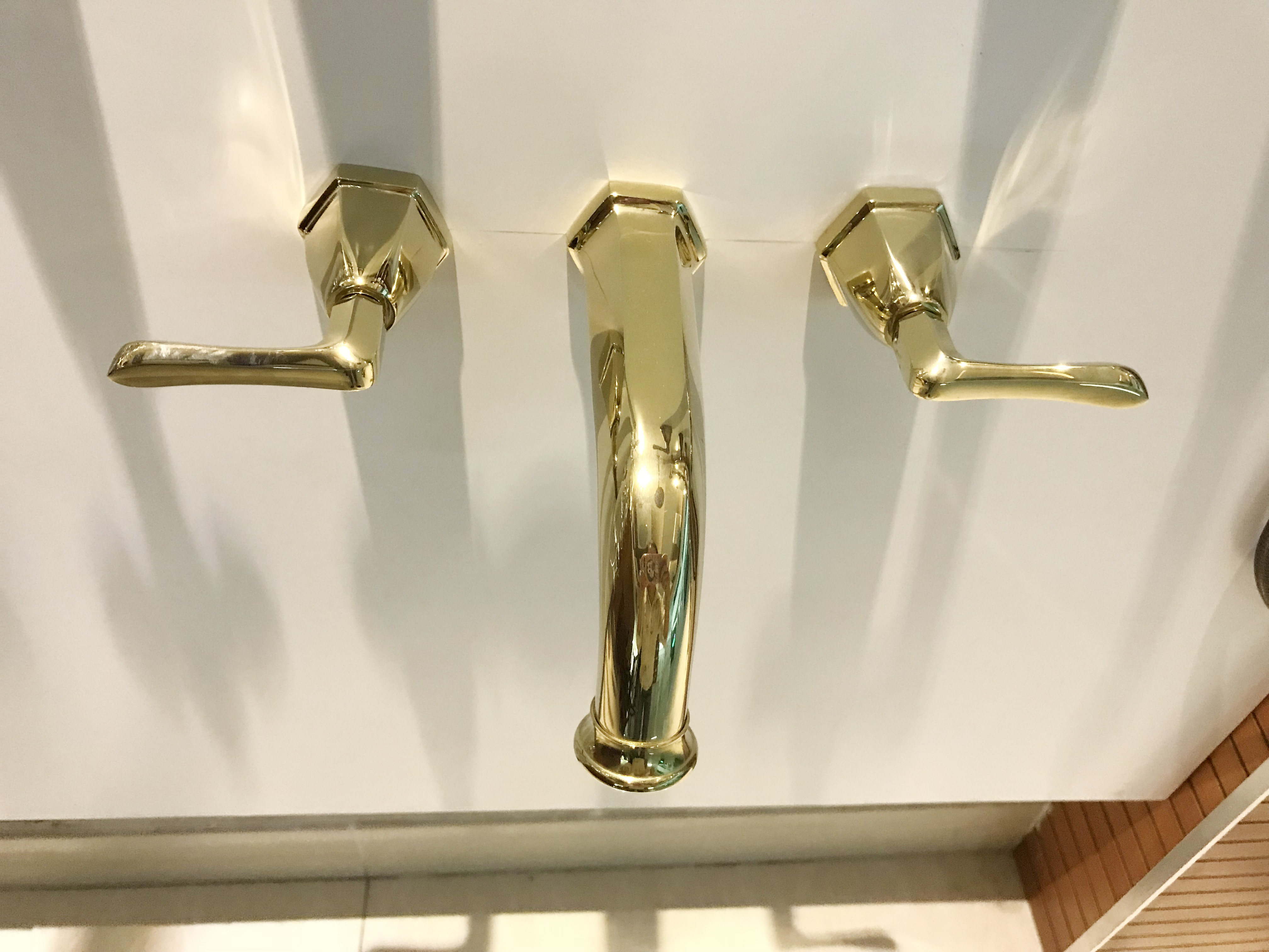 Full copper three-hole entry wall hot and cold tap concealed face basin tap golden European style triple hole tap