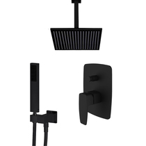 All-copper square black canopy concealed into the wall shower set bathroom hot and cold faucet simple