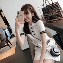  Sandro Moscoloni 2021 new summer small knitted dress French polo collar waist short skirt