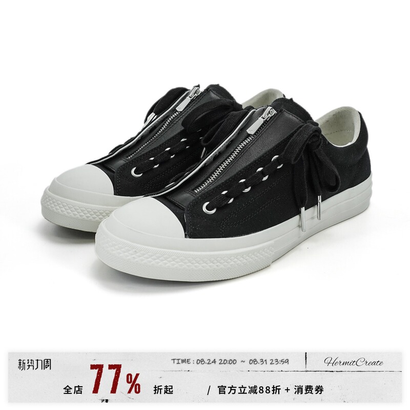 Hc/Hermitcreate Canvas Double-Layer Leather Zipper Skateboard Shoes Vulcanized Sports Sneakers High Variety Hc/Hermitcreate Canvas Double-Layer Leather Zipper Skateboard Shoes Vulcanized Sports Sneakers High Variety
