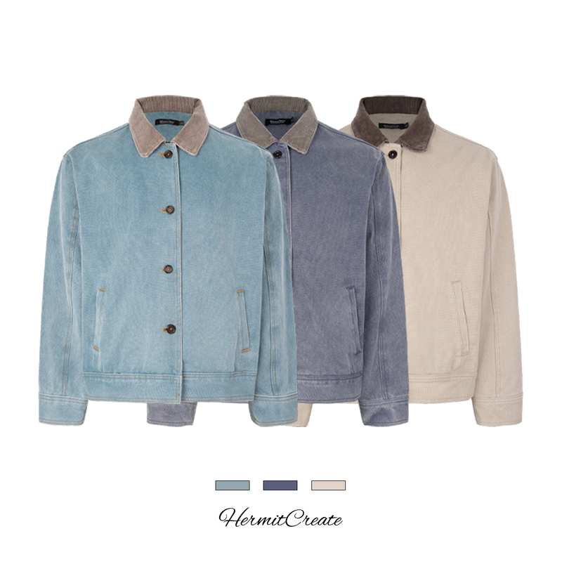 Hermitcreate【Original Authentic】Washed Jacket with Salt Washed Distressed Short Wide Boxy Fit Cleanfit Hermitcreate【Original Authentic】Washed Jacket with Salt Washed Distressed Short Wide Boxy Fit Cleanfit