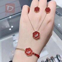 S925 pure silver Shi family flower opening dazzling necklace woman red crystal swan pendant Palace cultural style swan bracelet