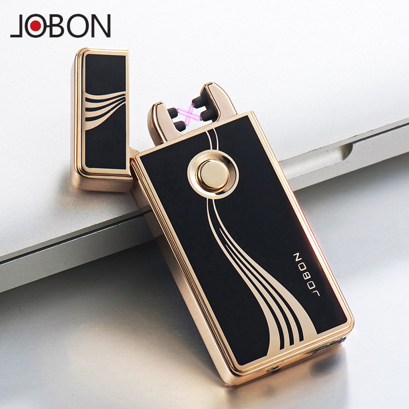 jobon mid-state windproof lighter charge ultra-thin creative USB dual arc lighter metal electronic cigarette lighter