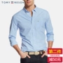 Tomy Tommy Mùa xuân và mùa hè Cổ áo vuông Kinh doanh Áo sơ mi kẻ sọc ngang nam dài tay Slim Cotton Công sở Áo sơ mi Oxford - Áo sơ mi công sở nam