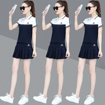 Polo collar 2021 summer new short sleeve skirt sports suit women fashion tennis suit two piece casual dress